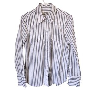 Madewell Womens Size 2 Striped Western Shirt Snap Front Cotton White Rodeo Ranch